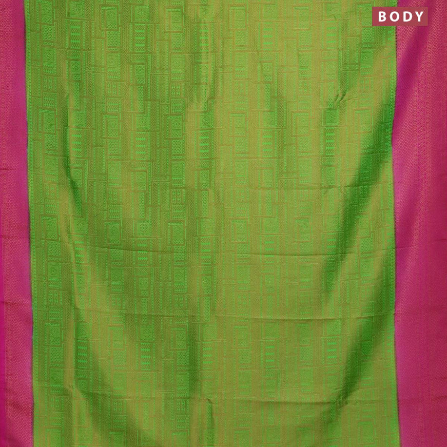 Banarasi semi silk saree parrot green and magenta pink with allover weaves and woven border - {{ collection.title }} by Prashanti Sarees