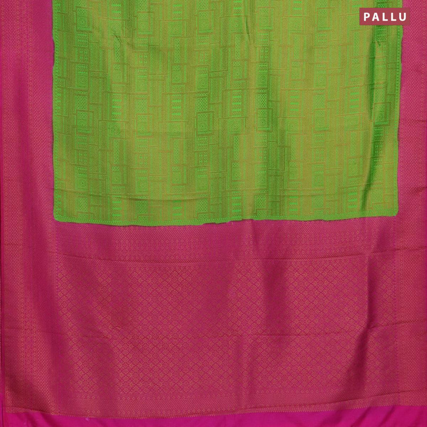 Banarasi semi silk saree parrot green and magenta pink with allover weaves and woven border - {{ collection.title }} by Prashanti Sarees