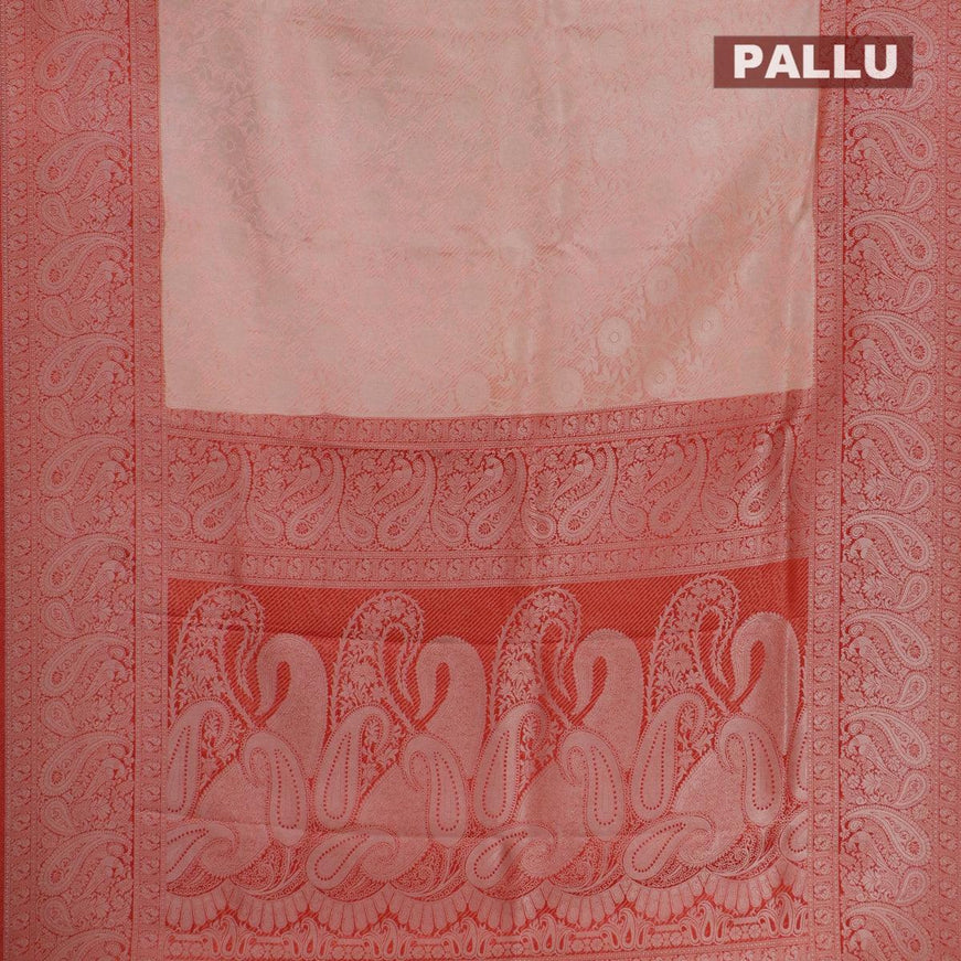 Banarasi Semi silk saree pastel peach and rustic orange with allover silver zari weaves and silver zari woven border - {{ collection.title }} by Prashanti Sarees