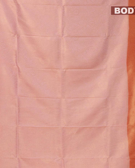 Banarasi semi silk saree peach pink and red with allover zari weaves and zari woven border - {{ collection.title }} by Prashanti Sarees