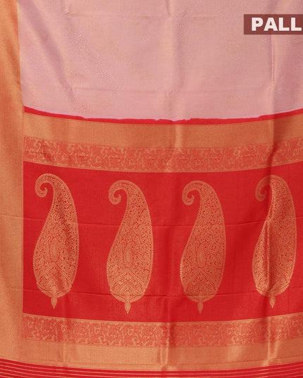 Banarasi semi silk saree peach pink and red with allover zari weaves and zari woven border - {{ collection.title }} by Prashanti Sarees