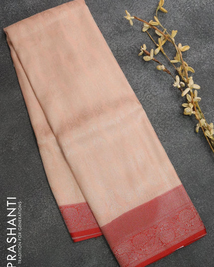 Banarasi Semi silk saree peach shade and red with allover silver zari weaves and silver zari woven border - {{ collection.title }} by Prashanti Sarees