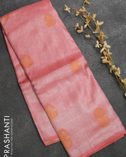 Banarasi Semi silk saree peach shade with allover silver zari brocade weaves and silver zari woven border - {{ collection.title }} by Prashanti Sarees