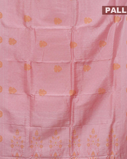 Banarasi Semi silk saree peach shade with allover silver zari brocade weaves and silver zari woven border - {{ collection.title }} by Prashanti Sarees