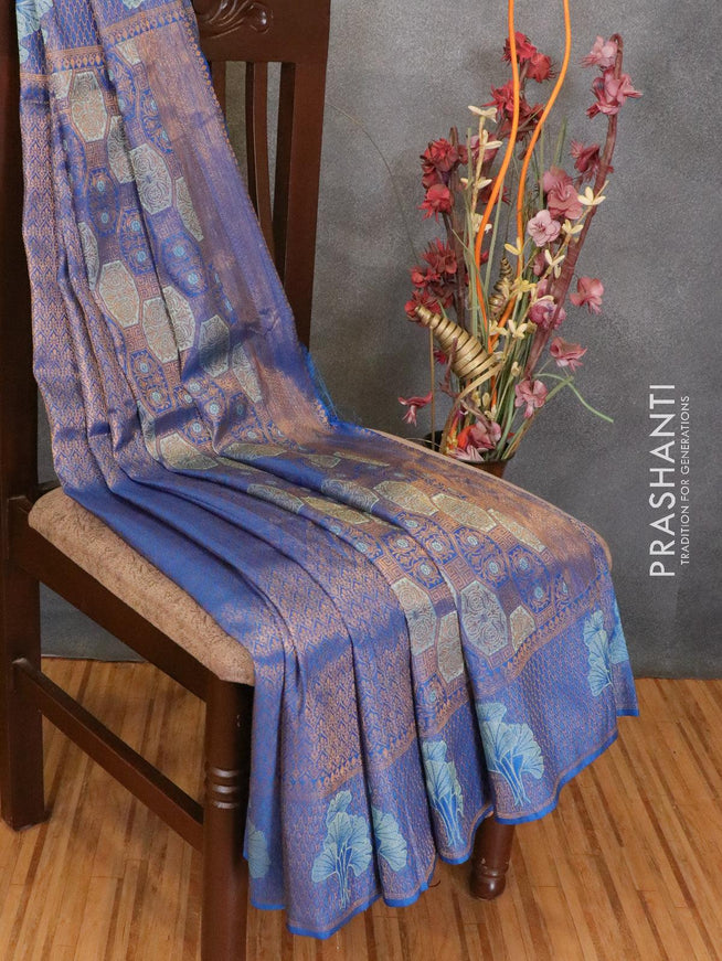 Banarasi semi silk saree peacock blue with allover zari weaves and zari woven border - {{ collection.title }} by Prashanti Sarees