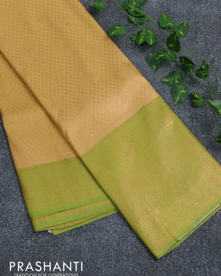 Banarasi semi silk saree sandal and light green with allover zari weaves and long annam zari woven border - {{ collection.title }} by Prashanti Sarees