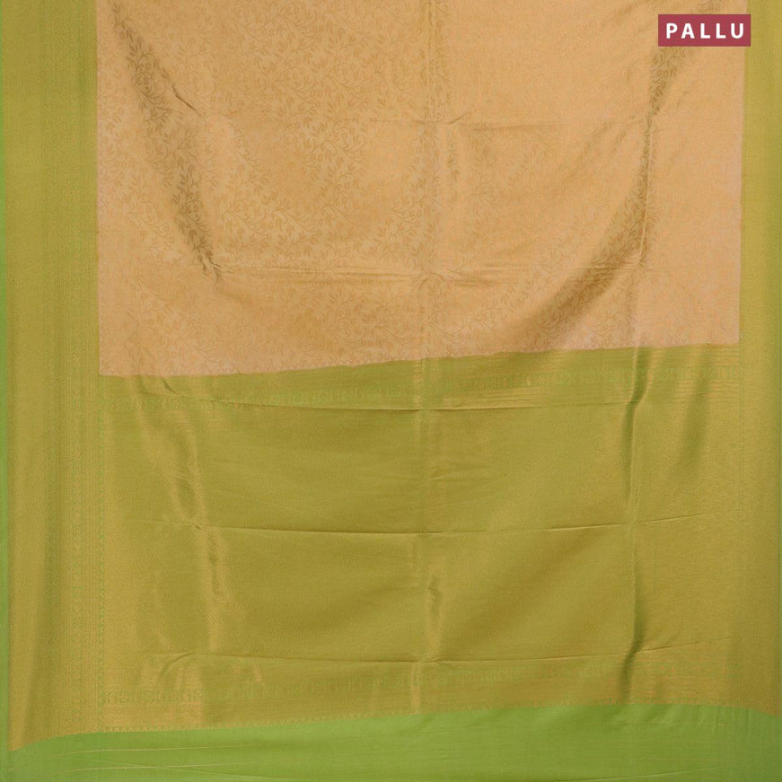 Banarasi semi silk saree sandal and light green with allover zari weaves and zari woven border - {{ collection.title }} by Prashanti Sarees