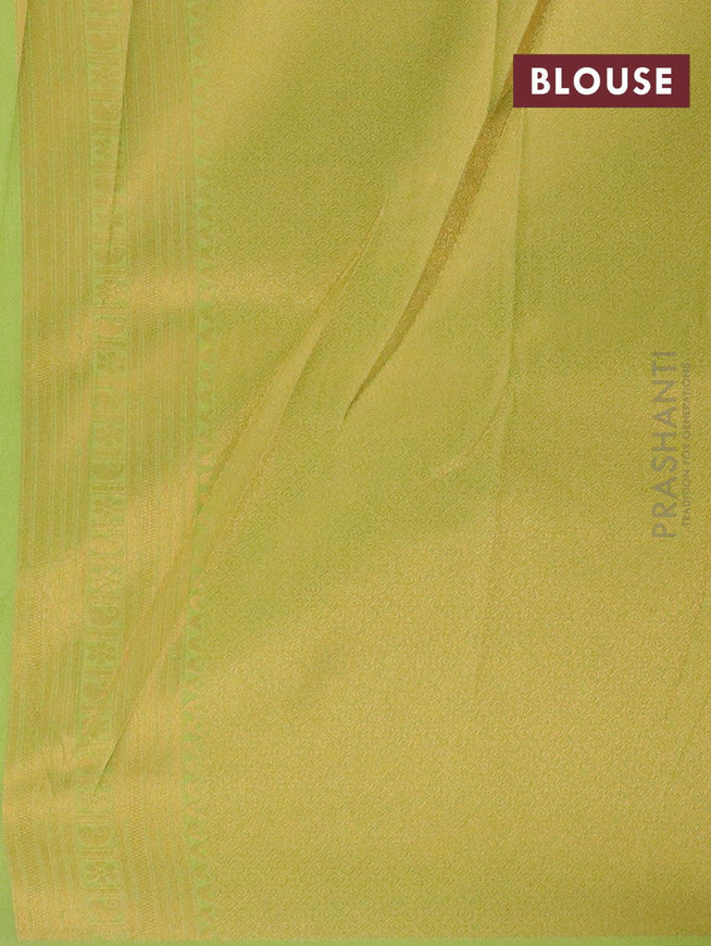 Banarasi semi silk saree sandal and light green with allover zari weaves and zari woven border - {{ collection.title }} by Prashanti Sarees
