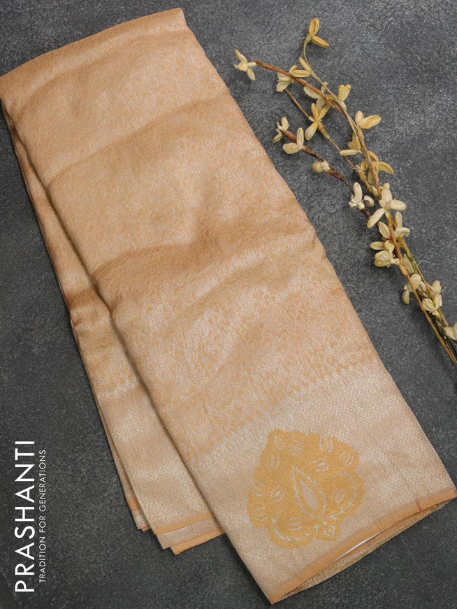Banarasi Semi silk saree sandal with allover silver zari brocade weaves and silver zari woven border - {{ collection.title }} by Prashanti Sarees