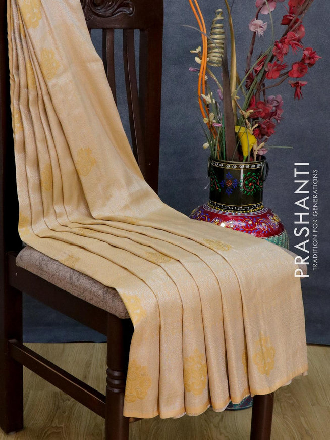 Banarasi semi silk saree sandal with allover silver zari weaves and zari woven border - {{ collection.title }} by Prashanti Sarees