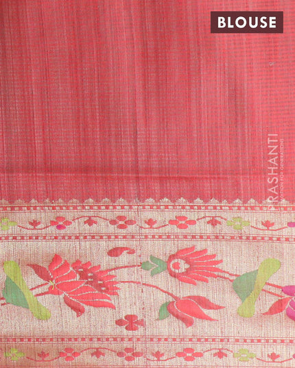 Banarasi tussar silk saree brown and red with allover thread & zari woven paisley buttas and zari woven floral design paithani border - {{ collection.title }} by Prashanti Sarees