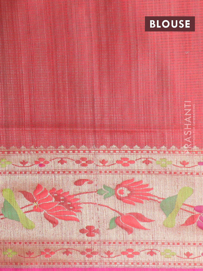 Banarasi tussar silk saree brown and red with allover thread & zari woven paisley buttas and zari woven floral design paithani border - {{ collection.title }} by Prashanti Sarees