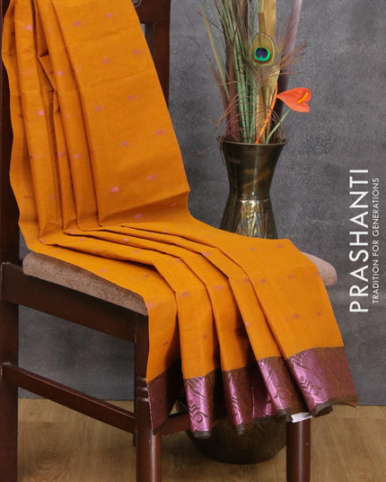 Bengal cotton saree mango yellow and black with pink zari woven buttas and pink zari woven border without blouse - {{ collection.title }} by Prashanti Sarees