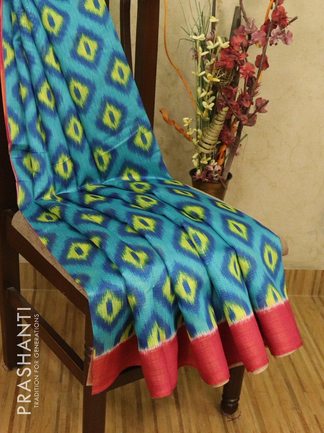Bhagalpuri saree blue and pink with allover ikat prints and simple zari border - {{ collection.title }} by Prashanti Sarees