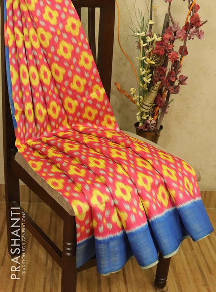 Bhagalpuri saree blue and pink with allover ikat prints and simple zari border - {{ collection.title }} by Prashanti Sarees