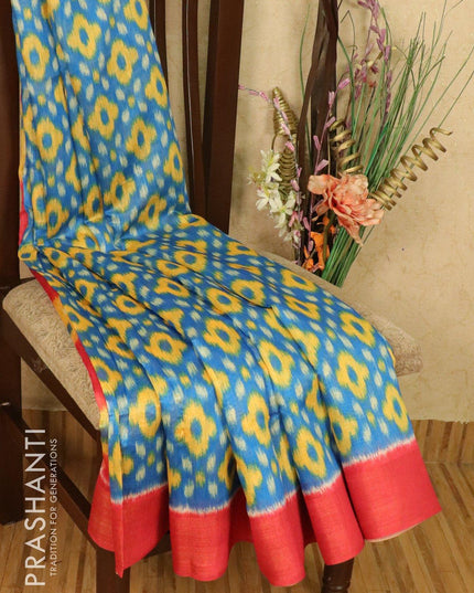Bhagalpuri saree blue and pink with allover ikat prints and simple zari border - {{ collection.title }} by Prashanti Sarees