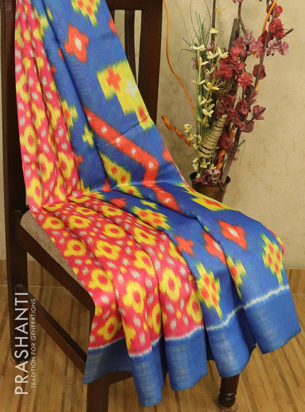 Bhagalpuri saree blue and pink with allover ikat prints and simple zari border - {{ collection.title }} by Prashanti Sarees
