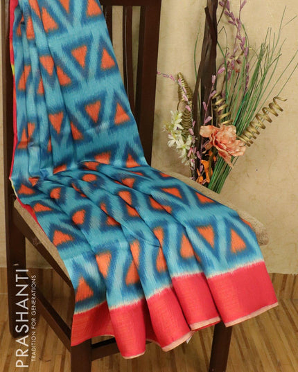 Bhagalpuri saree blue and pink with allover ikat prints and simple zari border - TFR5876 - {{ collection.title }} by Prashanti Sarees