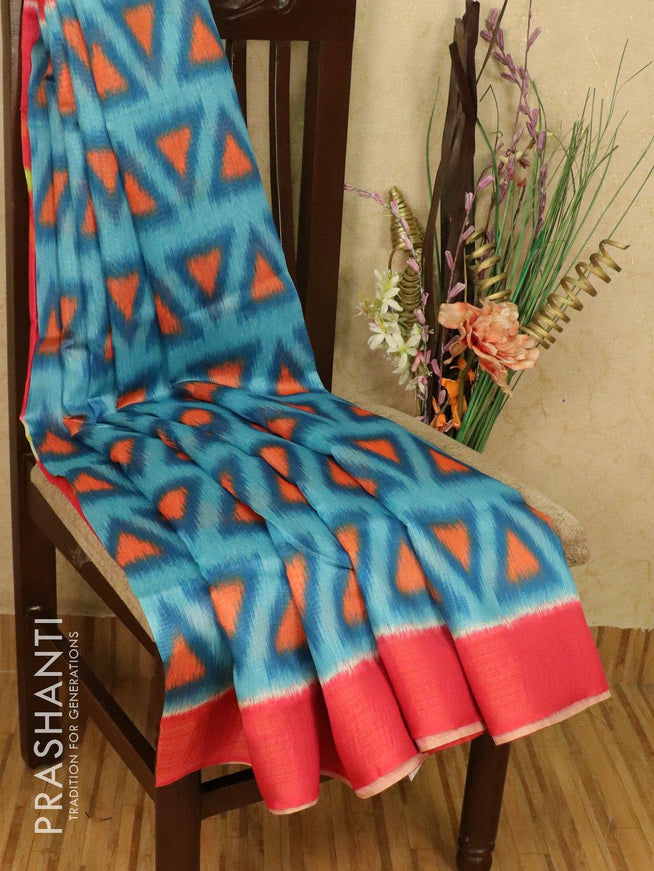 Bhagalpuri saree blue and pink with allover ikat prints and simple zari border - TFR5876 - {{ collection.title }} by Prashanti Sarees