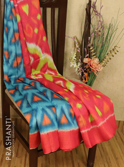 Bhagalpuri saree blue and pink with allover ikat prints and simple zari border - TFR5876 - {{ collection.title }} by Prashanti Sarees