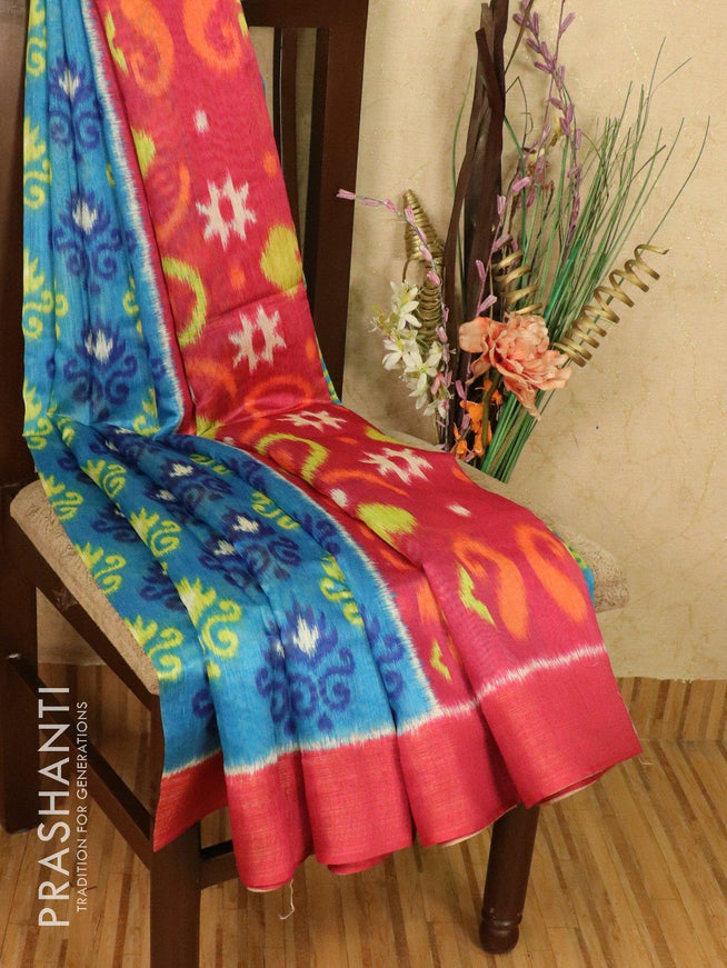 Bhagalpuri saree blue and pink with allover ikat prints and simple zari border - TFR5927 - {{ collection.title }} by Prashanti Sarees