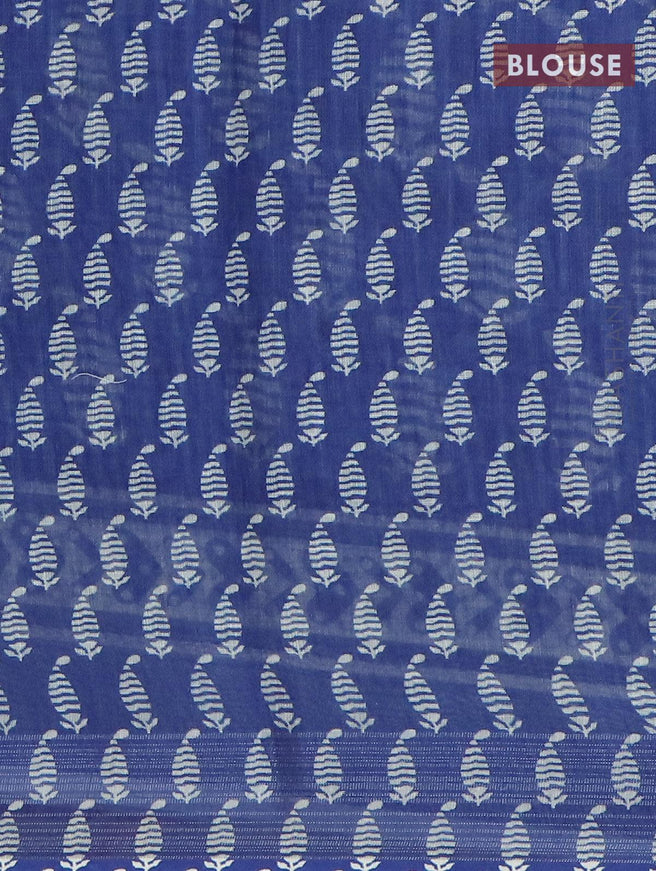Bhagalpuri saree blue with butta prints & kantha stitch work and silver zari woven border - {{ collection.title }} by Prashanti Sarees