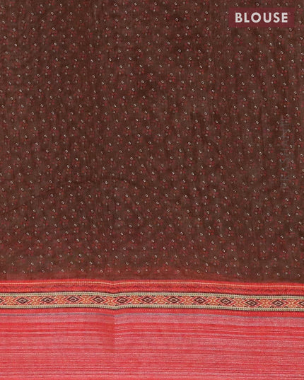 Bhagalpuri saree brown shade and orange with allover bandhani prints & kantha stitch work and silver zari border - {{ collection.title }} by Prashanti Sarees