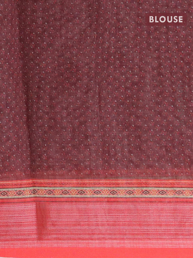 Bhagalpuri saree coffee brown and orange with allover bandhani prints & kantha stitch work and silver zari border - {{ collection.title }} by Prashanti Sarees