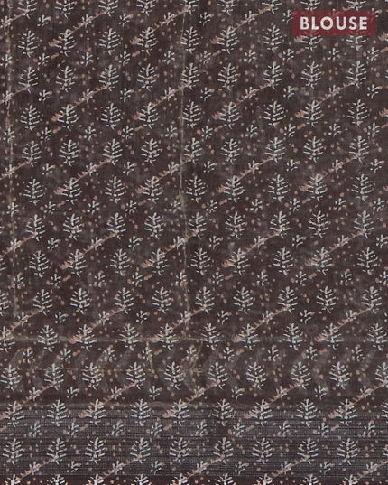 Bhagalpuri saree dark brown with butta prints & kantha stitch work and silver zari woven border - {{ collection.title }} by Prashanti Sarees