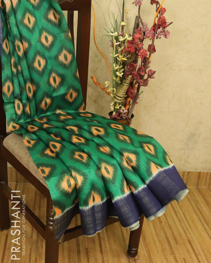 Bhagalpuri saree green and blue with allover ikat prints and simple zari border - {{ collection.title }} by Prashanti Sarees