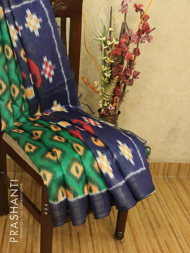 Bhagalpuri saree green and blue with allover ikat prints and simple zari border - {{ collection.title }} by Prashanti Sarees