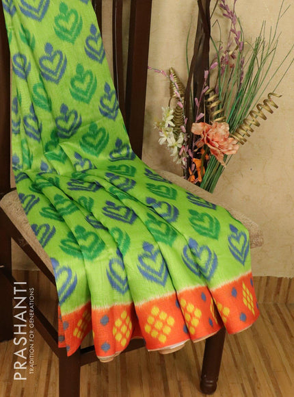 Bhagalpuri saree green and blue with allover ikat prints and simple zari border - TFR5990 - {{ collection.title }} by Prashanti Sarees