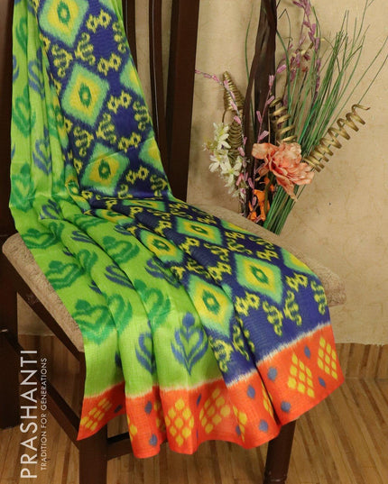 Bhagalpuri saree green and blue with allover ikat prints and simple zari border - TFR5990 - {{ collection.title }} by Prashanti Sarees