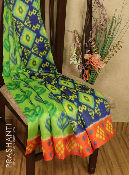 Bhagalpuri saree green and blue with allover ikat prints and simple zari border - TFR5990 - {{ collection.title }} by Prashanti Sarees