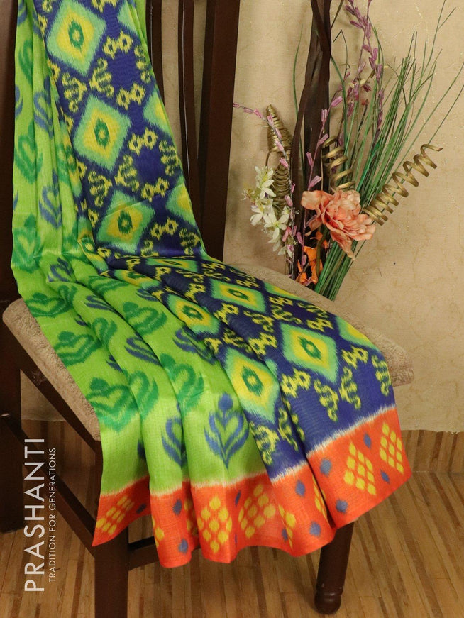 Bhagalpuri saree green and blue with allover ikat prints and simple zari border - TFR5990 - {{ collection.title }} by Prashanti Sarees