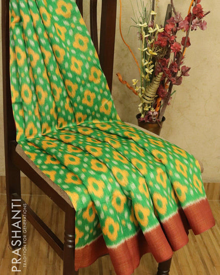 Bhagalpuri saree green and brown with allover ikat prints and simple zari border - {{ collection.title }} by Prashanti Sarees