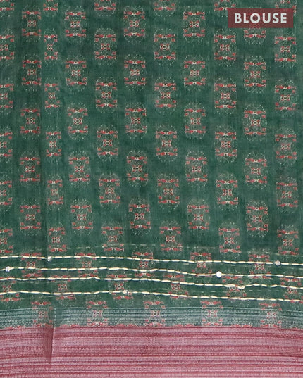 Bhagalpuri saree green and maroon with allover prints & kantha stitch work and silver zari woven border - {{ collection.title }} by Prashanti Sarees
