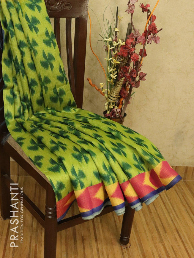 Bhagalpuri saree green and pink with allover ikat prints and simple zari border - {{ collection.title }} by Prashanti Sarees
