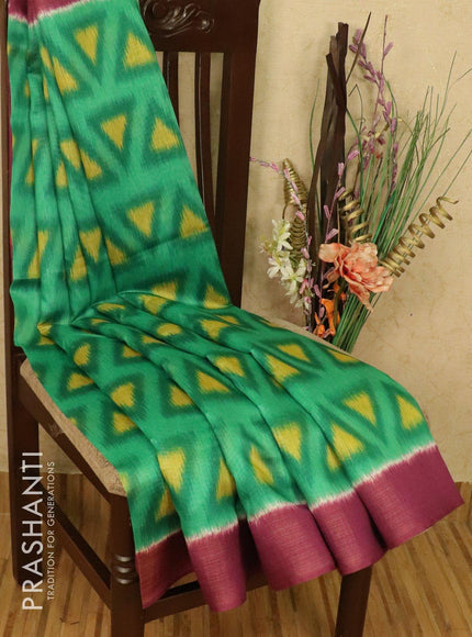 Bhagalpuri saree green and purple with allover ikat prints and simple zari border - {{ collection.title }} by Prashanti Sarees