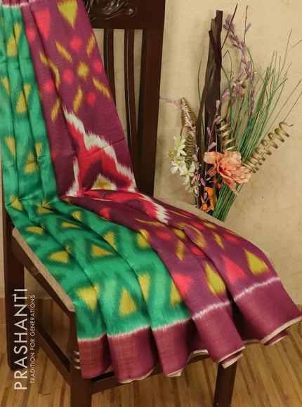 Bhagalpuri saree green and purple with allover ikat prints and simple zari border - {{ collection.title }} by Prashanti Sarees
