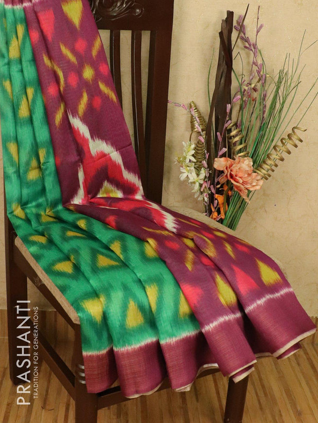 Bhagalpuri saree green and purple with allover ikat prints and simple zari border - {{ collection.title }} by Prashanti Sarees