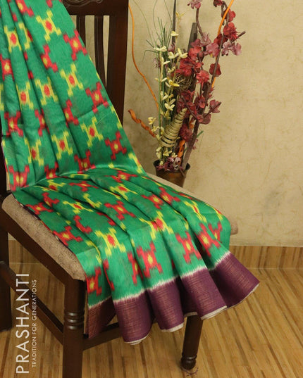 Bhagalpuri saree green and purple with allover ikat prints and simple zari border - TFR5900 - {{ collection.title }} by Prashanti Sarees
