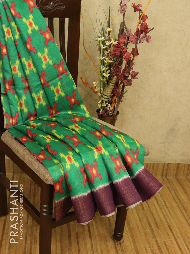 Bhagalpuri saree green and purple with allover ikat prints and simple zari border - TFR5900 - {{ collection.title }} by Prashanti Sarees