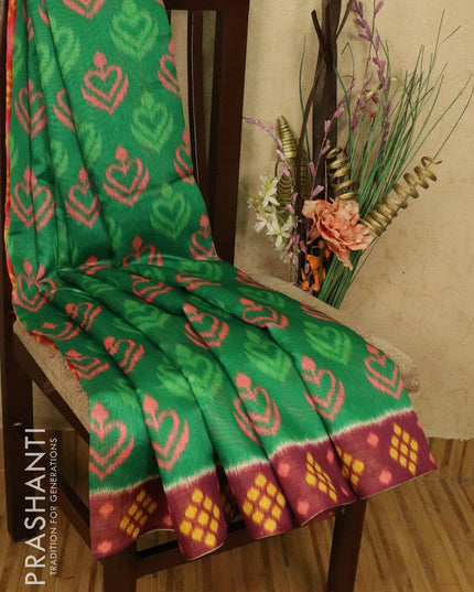 Bhagalpuri saree green and red with allover ikat prints and simple zari border - {{ collection.title }} by Prashanti Sarees