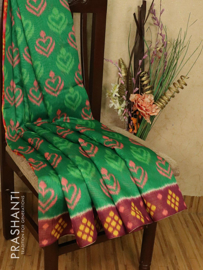 Bhagalpuri saree green and red with allover ikat prints and simple zari border - {{ collection.title }} by Prashanti Sarees