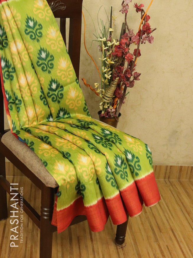 Bhagalpuri saree green and redish shade with allover ikat prints and simple zari border - {{ collection.title }} by Prashanti Sarees