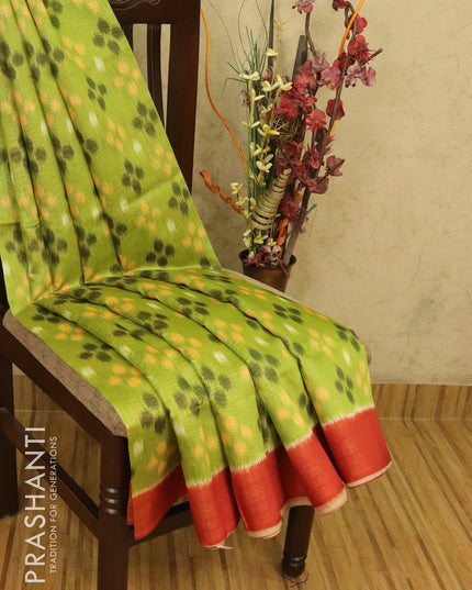 Bhagalpuri saree green and redish shade with allover ikat prints and simple zari border - TFR5914 - {{ collection.title }} by Prashanti Sarees