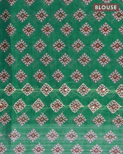 Bhagalpuri saree green with allover geometric prints & kantha stitch work and silver zari woven border - {{ collection.title }} by Prashanti Sarees