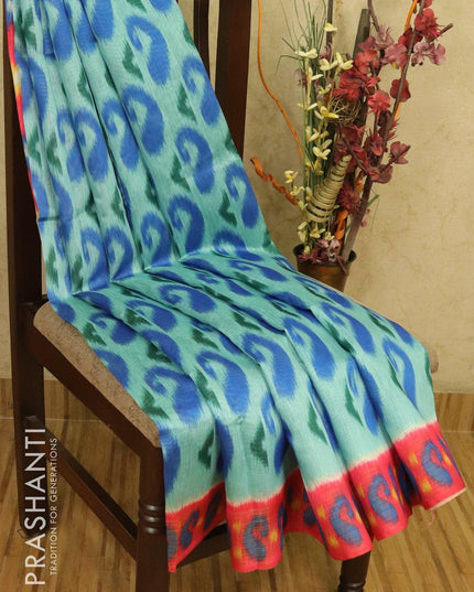 Bhagalpuri saree light blue and pink with allover ikat prints and simple zari border - TFR5953 - {{ collection.title }} by Prashanti Sarees