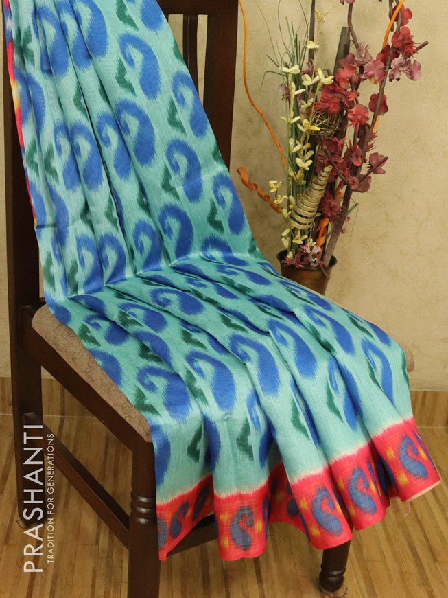 Bhagalpuri saree light blue and pink with allover ikat prints and simple zari border - TFR5953 - {{ collection.title }} by Prashanti Sarees